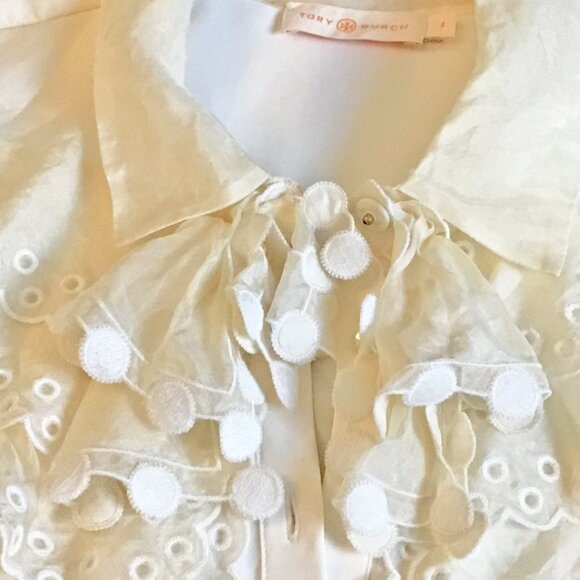 TORY BURCH Cream Victorian Style Ruffle Silk Long Sleeve Blouse - Picture 3 of 13